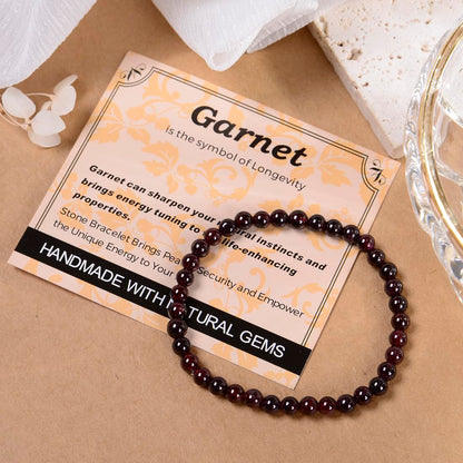MASSIVE BEADS Garnet - Longevity - Handmade Handmade Yoga Stretch Elastic Bracelet Natural Stone Crystal Healing Power Energy Gifts for Unisex Adult 4mm