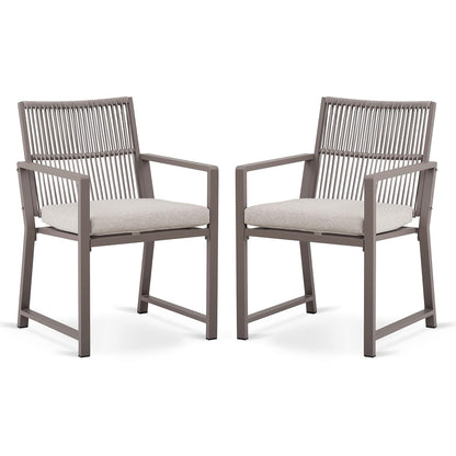 Coreporch Outdoor Patio Wicker Rattan Dining Chairs, Heavy-Duty Wrought Iron Frame Supports 400lbs, Ergonomic Backrest, Detachable Breathable Cushion, for Garden & Porch, Light Brown, Set of 2