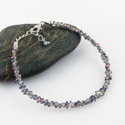 CRYSTALIS Natural Raw Colorful Herkimer Diamond Quartz Nuggets Adjustable Bracelet, High Grade Gemstones, Chakra Healing Stones, Gift Jewelry, 925 Sterling Silver Womens Bracelet 8 inch