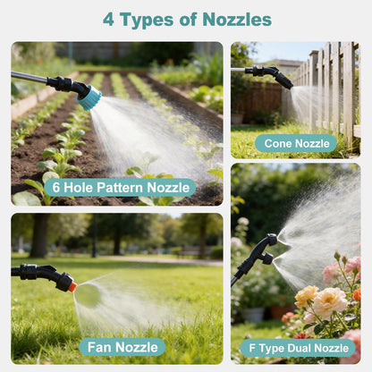 1.35 Gallon Battery Powered Sprayer, Electric Garden Sprayer with 3 Adjustable Pressures, Battery Indicator, Telescopic Wand, 4 Nozzles, Rechargeable Automatic Pump Sprayer for Lawn, Weed, Yard Care