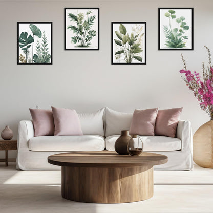 Nilem Design Botanical Wall Art Prints Set of 4 (8"x10") – Unframed Minimalist Leaf Posters in Green Tones – Plant Wall Decor for Bedroom, Living Room, Bathroom, or Office