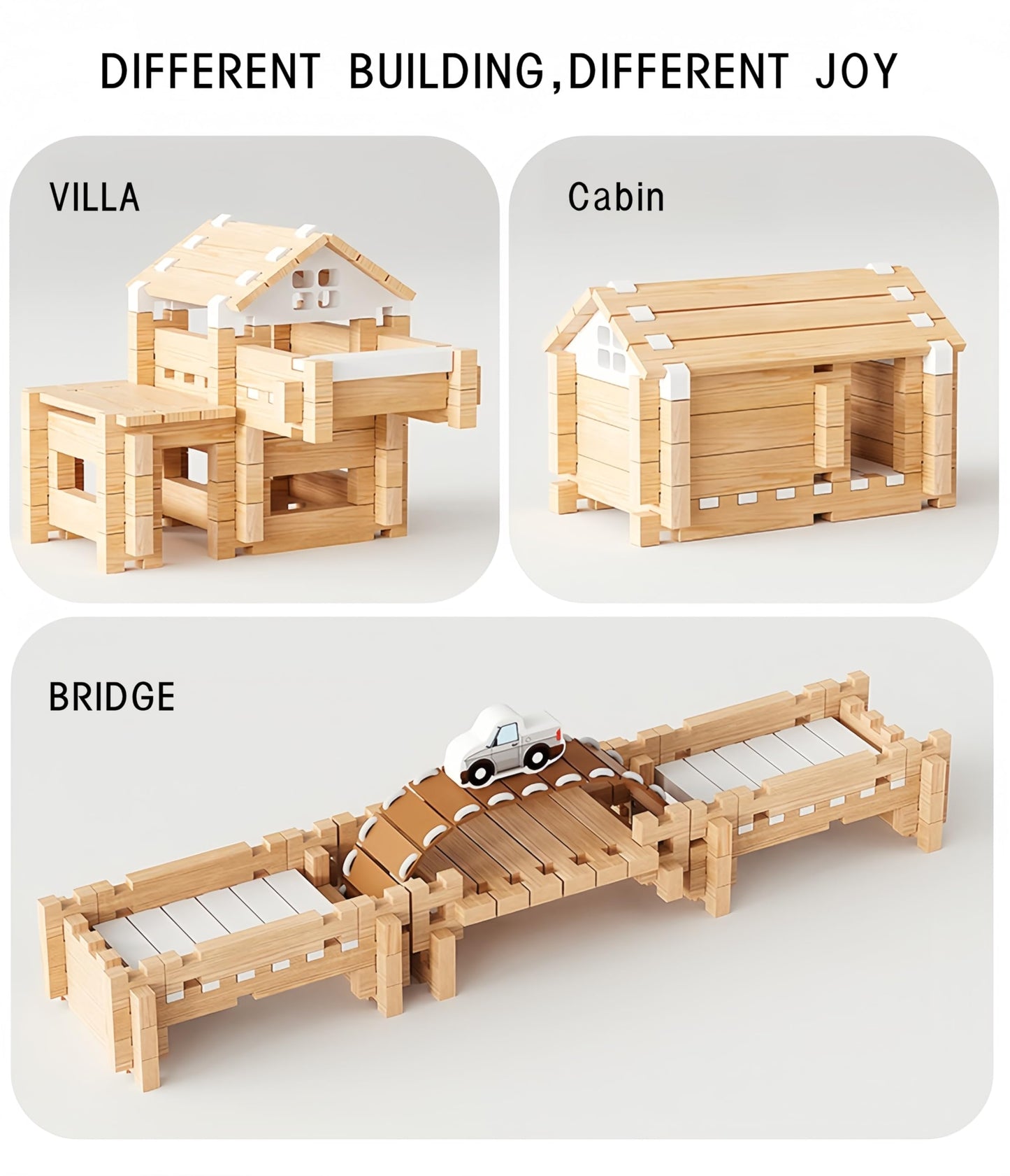 105Pcs Wooden Building Blocks Construction Set for Kids Ages 3-8,Preschool Learning Toys for Toddlers, Boys & Girls Birthday Gift, Educational STEM Toy