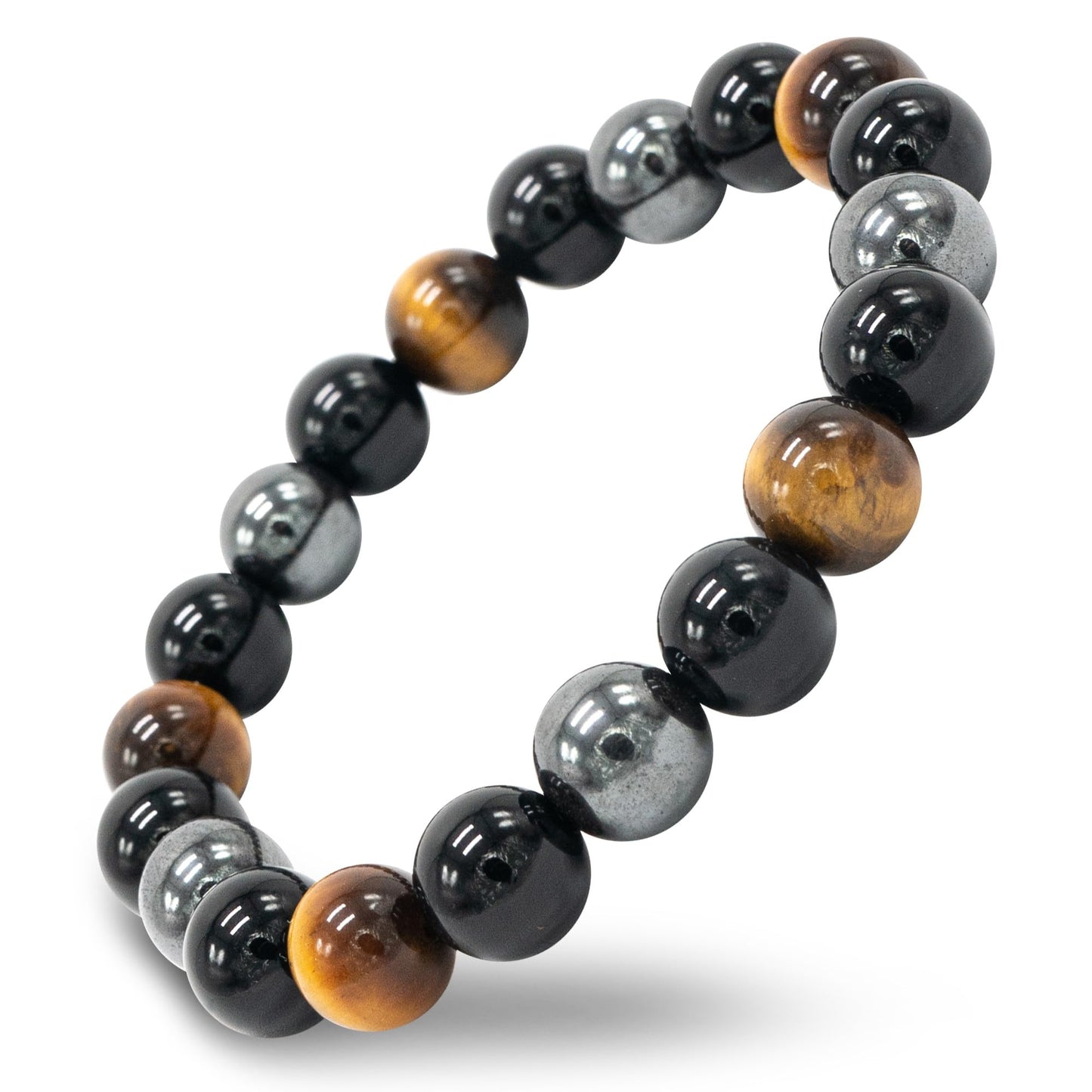 Conscious Items Triple Protection Bracelet, Tigers Eye, Hematite Stone, & Black Obsidian Bracelet, Spiritual Stone Bracelets for Women & Men, 7.87 in
