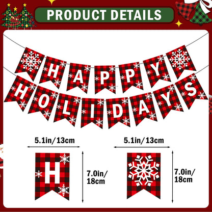 Happy Holidays Banner Buffalo Plaid Christmas Decorations Happy Holidays Decorations for Christmas Buffalo Plaid Decor