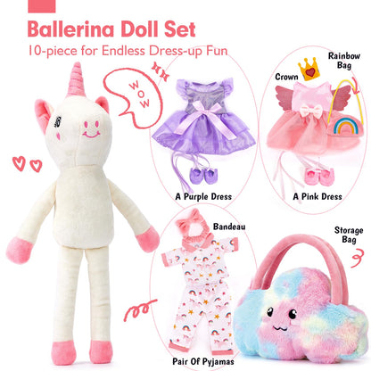 Unicorns Toys for Girls Age 4-6 Ballerina Doll Stuffed Animal Girl Toys Age 4-5 Ballet Dress up Doll with Plush Bag 4 Year Old Girl Birthday Gifts 5 Year Old Girls Dance Recital Gifts, Graduation Gift