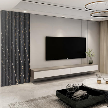 Art3d 8-Pack WPC Slat Panel for Interior Decor, Decorative Fluted Accent Wall Covering for Living Room Bedroom TV Background Office, 96 x 6 Inch - Granite
