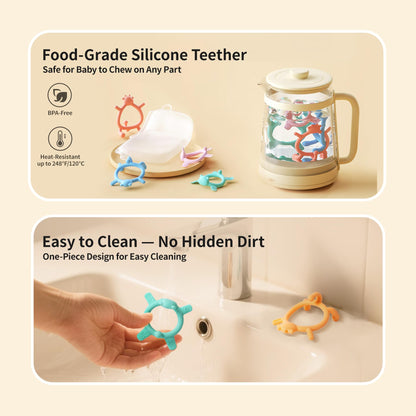 Pigeon Silicone Animal-Shaped Baby Teether, Blue Cat, 6M+, 1 Count – Multi-Textured Teething Relief Toys, Lightweight & Easy to Grasp