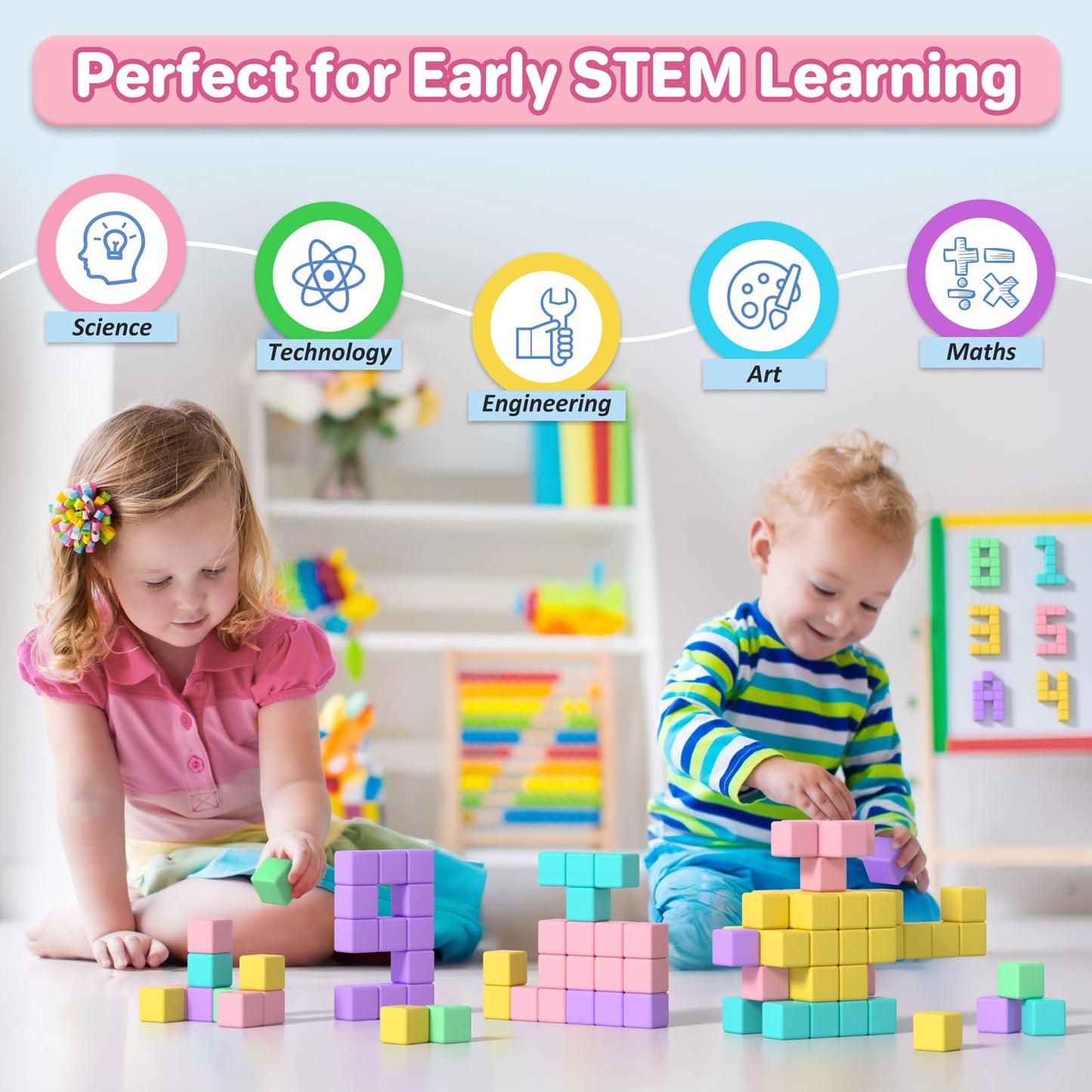 Asago Magnetic Blocks for Toddlers, 1.34in Macaron Magnetic Building Cubes for Kids Ages 1-3, Stem Preschool Stack Construction Educational Toys for 3+ Years Old Boys Girls