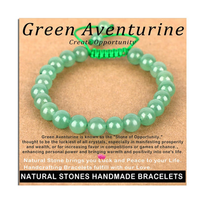 AD Beads 8mm Green Aventurine Bracelet - Stone of Create Opportunity - Handmade Natural Stone Crystal Bracelet with Adjustable Macrame String - Yoga Healing Power Energy Gifts for Men and Women