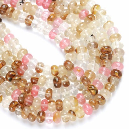 76pcs 5x8mm Natural Stone Watermelon Tourmaline Rondelle Spacer Loose Beads Abacus Disk Stone Round Loose Gemstone Beads for Jewelry Making DIY Bracelet Necklace