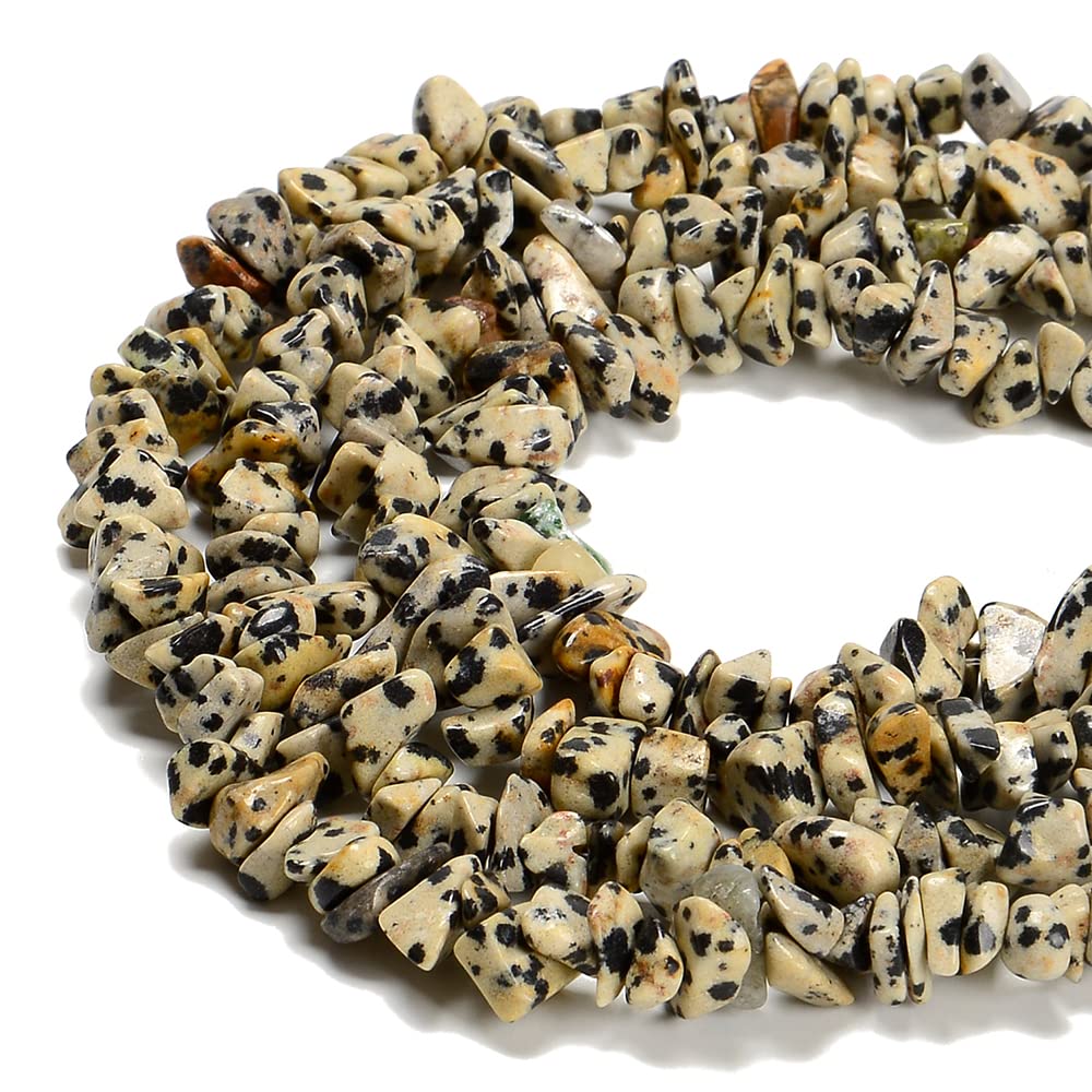 PLTbeads 7-8mm Natural Dalmatian Jasper Gemstone Chips Beads Healing Crystals Waist Bracelets Necklace Kit Irregular Stone DIY Crafts Design Jewelry Making