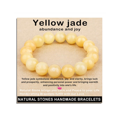 AD Beads Handmade Gemstone Stretch Elastic Bracelet Crystal Healing Reiki Nature's Beauty and Spiritual Essence Unisex (12mm, Yellow Jade (abundance and joy))