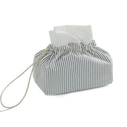 razliubit Fabric Tissue Box Cover with Handle,Blue Striped Cotton Tissue Holder for Home, Office, Bedroom, Car – Decorative Washable Tissue Case