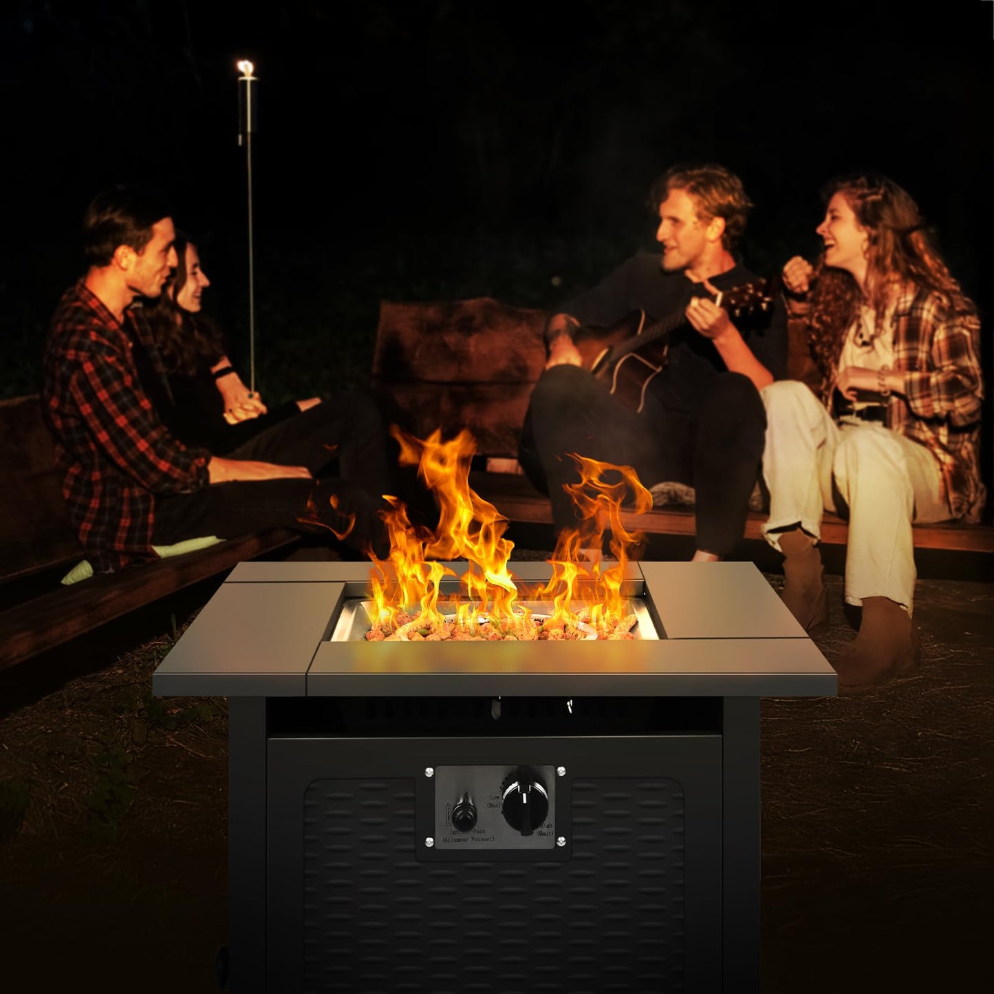 hykolity 28 inch Fire Pit Table, 50000 BTU Patio Heater, 2 in 1 Outdoor Gas Fire Pit with Removable Lid & Lava Stone, CSA-Certified for Gas Fire Pit, Deck Garden Backyard