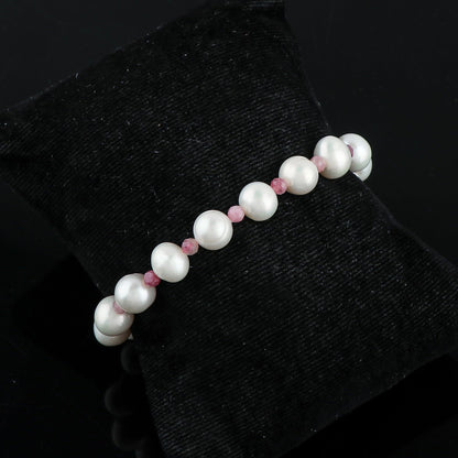CRYSTALIS Natural Pink-Tourmaline And Freshwater Pearl Beaded Bracelet, Elegant Beads Crystal, Chakra Bracelet, Healing Bracelet, Gemstone Jewelry, 925 Sterling Silver Slider 10 inch
