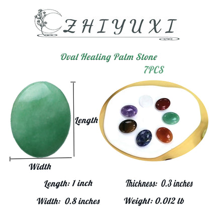 ZHIYUXI 7PCS Healing Crystals Chakra Stones Worry Stone for Anxiety Gemstones Amethyst Clear Quartz Tiger Eye Green Aventurine Crystals and Stones Crystals Bulk Oval ] Palm Stone Reiki Meditation