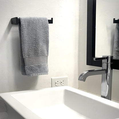 Gypie Hand Towel Holder for Bathroom Wall 2 Pack -Modern Towel Ring Square Hidden Mount with Dual Screws, Anti-Slip End, Stainless Steel, Matte Black