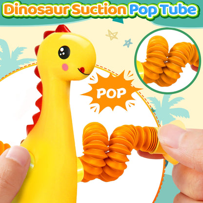 4Pcs Dinosaur Airplane Travel Toys Easter Basket Gifts for Toddlers Kids Boys Girls Sensory Suction Cup Tube ADHD Autism Road Trip Car Activities Essential Stocking Stuffer Valentines Day