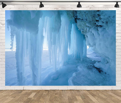 Loccor 7x5ft Fabric Ice Cave Backdrop ICY Cave with Icicles at Lake Baikal Russia Winter Landscape Background World of Ice Crystals Backdrop Winter Christmas Party Decorations Photo Studio Props
