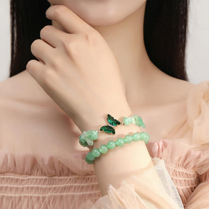 DUQGUHO 2Pcs Green Aventurine Bracelet for Women Butterfly Bracelet Gift for Women Healing Crystal Bracelet Natural Green Aventurine Jewelry 8mm Green Crystal Beaded Bracelet Gift for Birthday