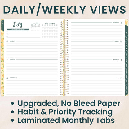 bloom daily planners 2026-2027 Planner (8.5” x 11") 13 Month Academic Year Organizer (July 2026 - July 2027) - Weekly & Monthly Agenda Book with Stickers & Tabs - Butter Yellow Daisies