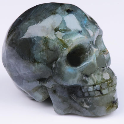 QLRSUXN 2 Inch Labradorite Crystal Skulls Decor,Human Skull Sculpture Statues Healing Crystal Decor,Halloween Skull Figurines,Home Office Decoration Christmas Meditation Gifts for Men Women