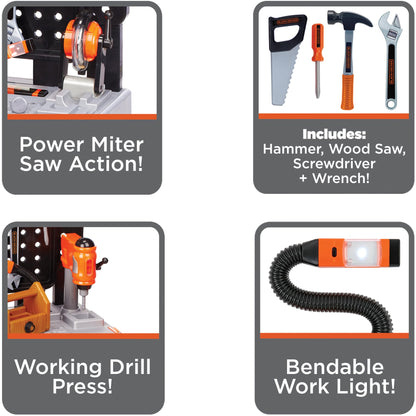 JAKKS Pacific Black+Decker Kids Workbench - Power Tools Workshop - Build Your Own Toy Tool Box – 75 Realistic Toy Tools and Accessories [Amazon Exclusive]
