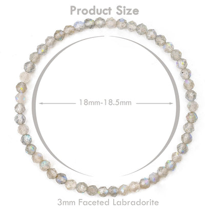 BONNY BOXX Natural Genuine Gemstone Faceted Round Beads Bracelets, 3mm Adjustable Stretchy Tiny Faceted Labradorite Bracelet, Healing Crystal Reiki Chakra Dainty Jewelry Fashion Gifts