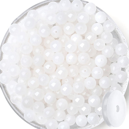 QINJIEJIE 100PCS White Jade Beads 8mm Natural Stone Beads Round Loose Gemstone Bead for Bracelet Beading Crystal Jewelry Making DIY Necklace Earrings 0.32"