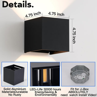 Scpitw Outdoor Wall Lights 2PCS 3000k Wall Light Outdoor Porch Light Modern Wall Sconce up Down Light Outdoor Wall Light fixtures 20W LED Wall Pack Light