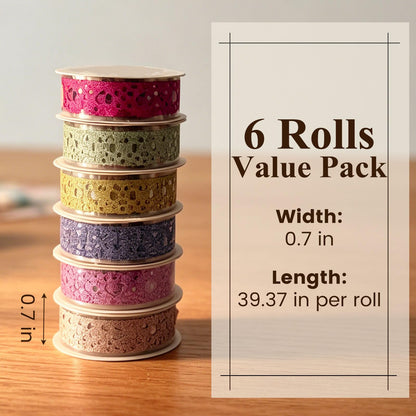 SallyFashion Decorative Washi Tape Set - 6Rolls Glitter Lace Washi Tape for Card Making Supplies, Scrapbook Craft Supplies, Aesthetic Journaling, DIY Craft Projects Gift Wrapping