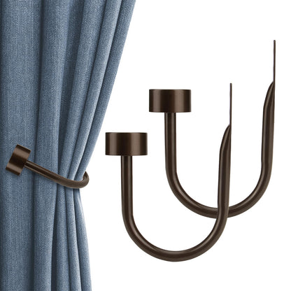 KAMANINA Curtain Holdbacks for Wall, Bronze Curtain Tiebacks Wall Mounted, Curtain Hooks Holders for Drapes, Modern Cap Finials (2 Pack)