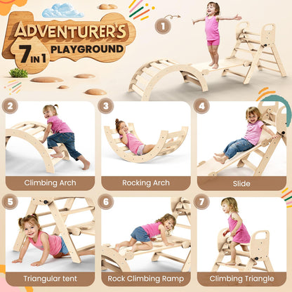 Norbee Pikler Triangle Set Foldable Wooden Toddler Climbing Toys Indoor, Playground Jungle Gym for Kids, Montessori Climbing Set for Toddlers