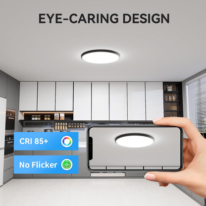 WKONCLDY 6Pack 3200lm LED Flush Mount Ceiling Light, Super Slim 12 inch LED Ceiling Light, 5000K LED Ceiling Light for Bedroom, Living Room, Dining Room (Black, Six Pack)
