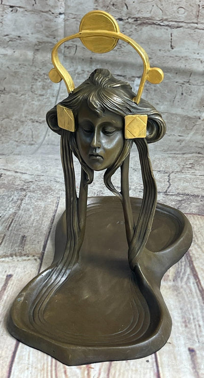 Classy Bronze Genuine 100% Real Bronze Art Deco Jewelry Tray with Gold Patina Statue Art Decor Figurine
