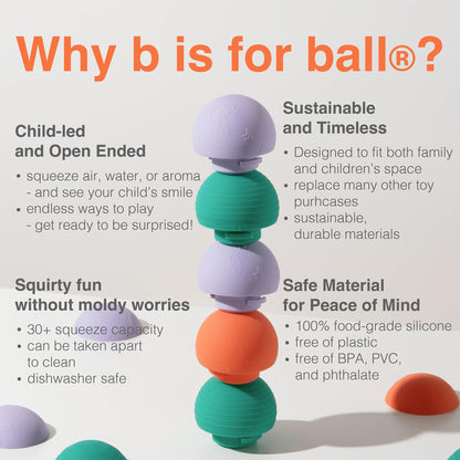 b is for Ball® Food Grade Silicone Sensory Baby & Toddler Ball | teether | squirty Bath Toy | Stacking Toy | Montessori Toy | Dishwasher Safe | 6 Months+ | 2 Ball Set