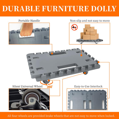 Uholan Furniture Dolly Cart with Wheels, Heavy Duty Cart with Caster Wheels, 16in-11in Furniture Movers with Wheels of 500Lbs Capacity, Small Moving Platform Dolly - 2 Pcs (Grey)