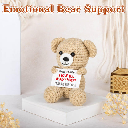 WELLBANEE Mini Crochet Bear Gifts for Her Him, Wife Husband Girlfriend Boyfriend I Love You Gift, Crochet Stuffed Animal, Anniversary Birthday Gifts, Handmade Bear Small Stuff Things