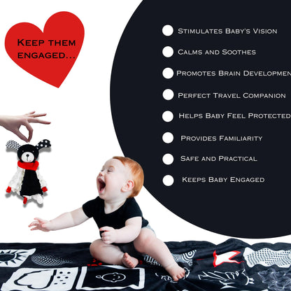 High Contrast Baby Security Blanket-Soft Sensory Lovey for Babies-Red, Black and White Blankie Comfort Toy (Spot the Pup)