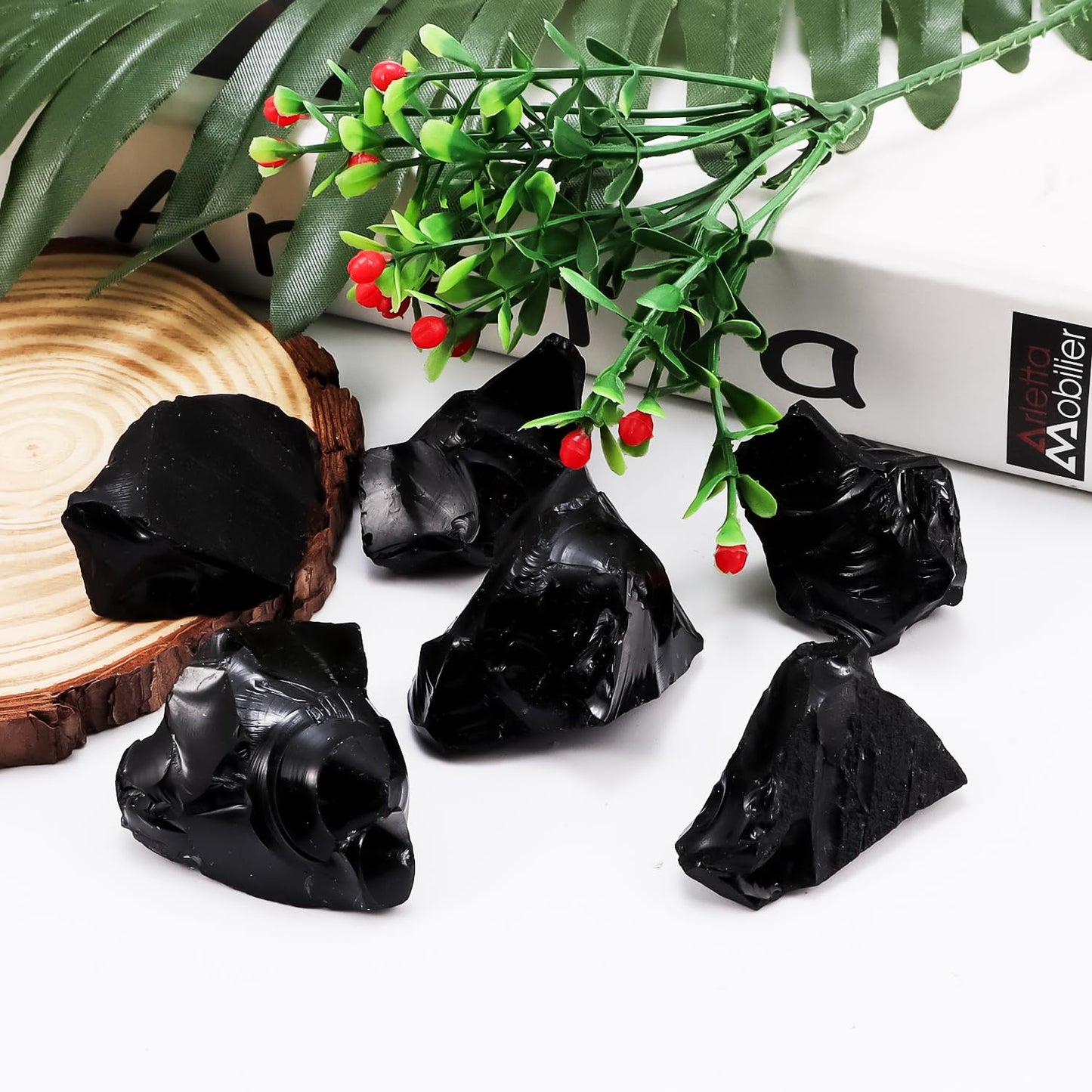 1Lb Black Obsidian Crystal Rocks Raw Stones for Tumbling, Black Obsidian Crystals Bulk Rough Gemstone for Jewelry Making, Healing, Meditation, Sculpture