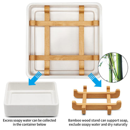 Bamboo Soap Dishes for Bar Soap Holders for Shower for Bathroom Sink Bulk Small Wooden Soap Tray Jabonera Pretty Neat Ventilated Soap Dish Disj Disk, Detachable (Single Right Angle White)