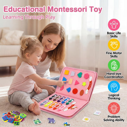 Mulaisu Toddler Busy Board Montessori Toys for Toddlers Girls 1-3 Year Old Birthday Gifts, Sensory Busy Book Learning Educational Activities, Airplane Car Travel Toy