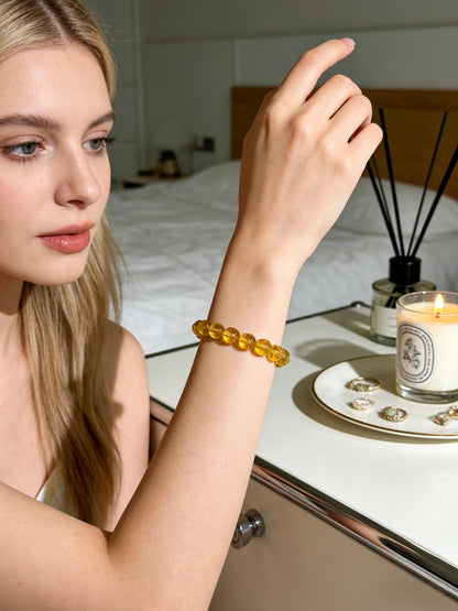 IETWIPNO Stretch Crystal Bracelet for Women,Elastic Beaded Bracelets Set of 1,Multicolor Healing Stone Adjustable Bangle,Gift for Her (8MM Round Yellow)