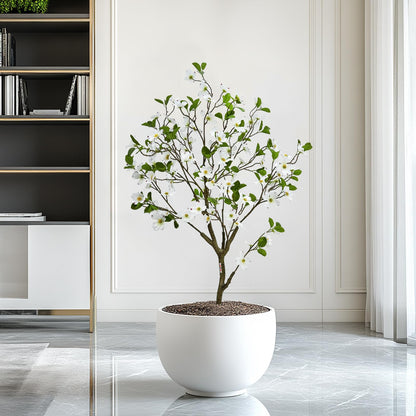 Artificial Dogwood Flower Tree 4ft, Faux Blooming Dogwood Tree with Realistic White Flowers, Potted Fake Tree for Home, Office, Living Room & Indoor Decor (4ft)
