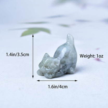 DZJXBZhu Moonstone Cat Crystal Statue Healing Crystal Reiki Meditation Pocket Gem Guardian Sculpture Home Study Table Desk Decor Collection Gift for Loved Ones