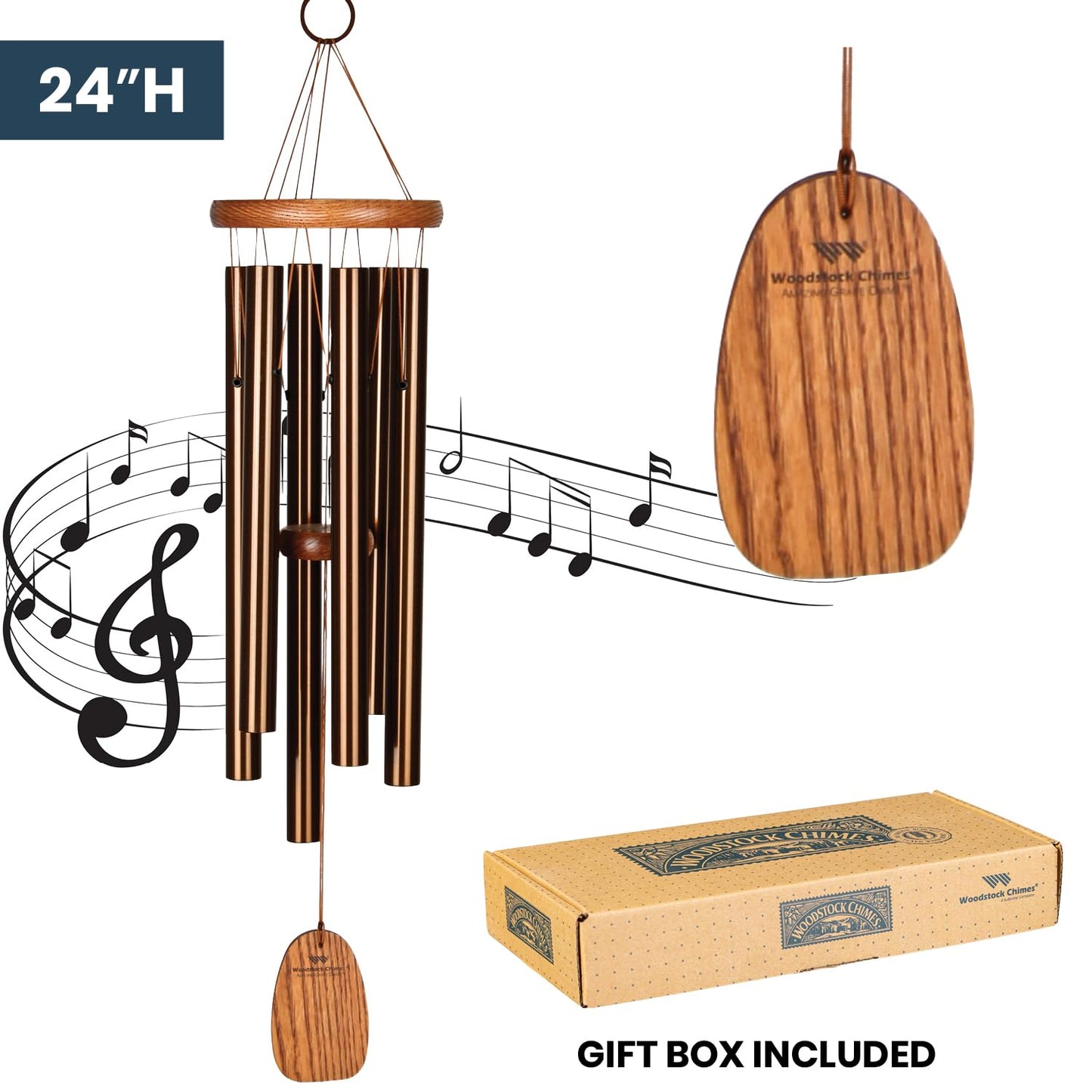 Woodstock Wind Chimes Amazing Grace Chime Medium (24'') Bronze Wind Chime Inspirational and Memorial Gifts Wind Chimes for Outside Patio Home or Garden Decor