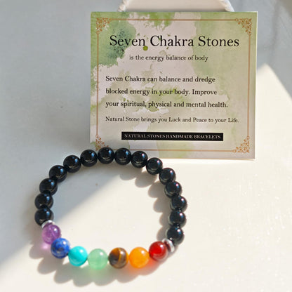 Handmade Natural Gemstone Elastic Bracelet - Healing Crystal Beads Jewelry, Unisex (Seven Chakra Stones, 8mm)