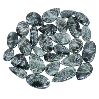 Natural Seraphinite Gemstone- Healing Crystals for DIY Jewelry Making -Loose Natural Cabochon -Perfect for Crafting Unique Jewelry Designs Gift for Her, Mother and Wife (5 pcs, 25-35 mm)