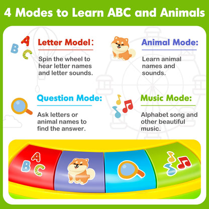 Learning Toys for 1 2 3 Year Old Boy Girl, Spin and Sing Alphabet Zoo with Sounds for Toddler 1-3, Educational Development Toy for Kid, Christmas Birthday Gifts for Baby 12-18 Months+
