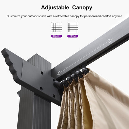 PURPLE LEAF 10' X 12' Outdoor Retractable Pergola with Sun Shade Canopy Patio Metal Shelter for Garden Porch Beach Pavilion Grill Gazebo Modern Yard Grape Trellis Pergola, Beige